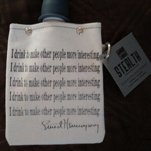 Stealth Beige Portable Spout Pouch Textile Water Bag with Hemingway Note Printed - Picture 1 of 4
